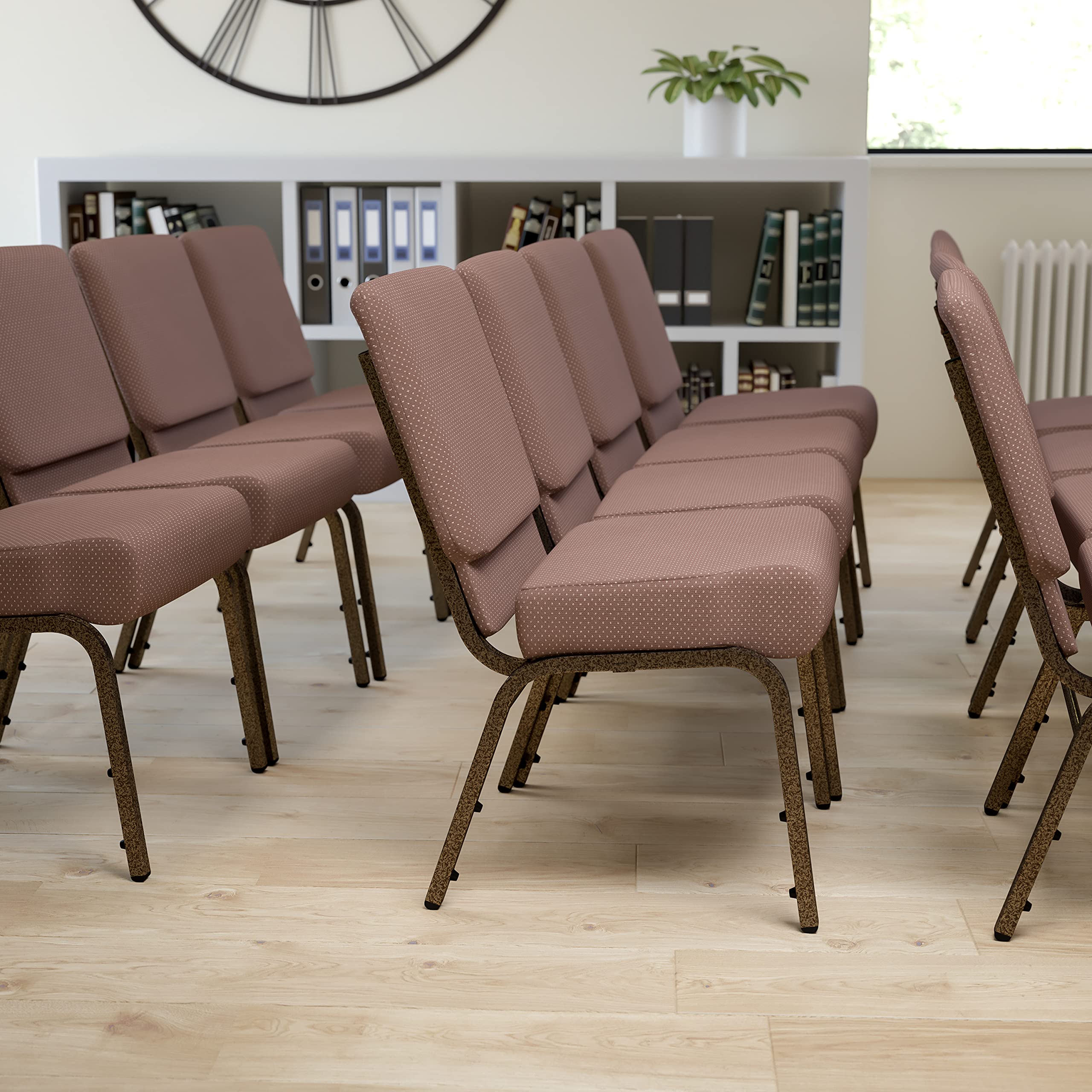 Flash Furniture Hercules Series 21''W Stacking Church Chair In Brown Dot Fabric - Gold Vein Frame